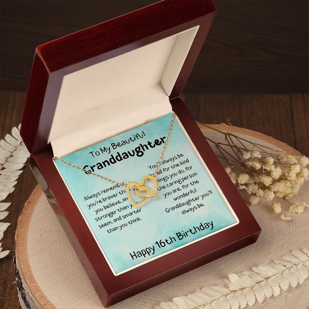 To My Beautiful Granddaughter - Happy 16th Birthday - Interlocking Hearts Necklace