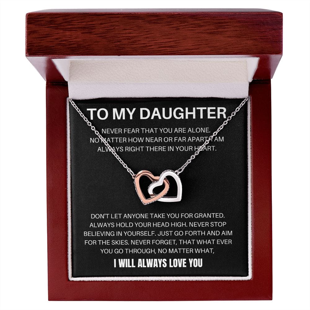 To My Daughter - Never Fear - Interlocking Hearts Necklace