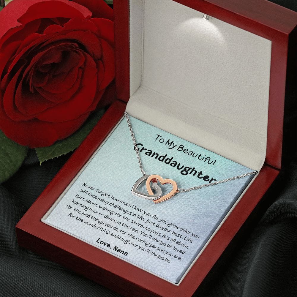 To My Beautiful Granddaughter - Never Forget - Love Nana - Interlocking Hearts Necklace