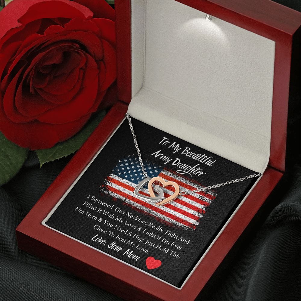 To My Beautiful Army Daughter - Feel My Love - Interlocking Hearts Necklace