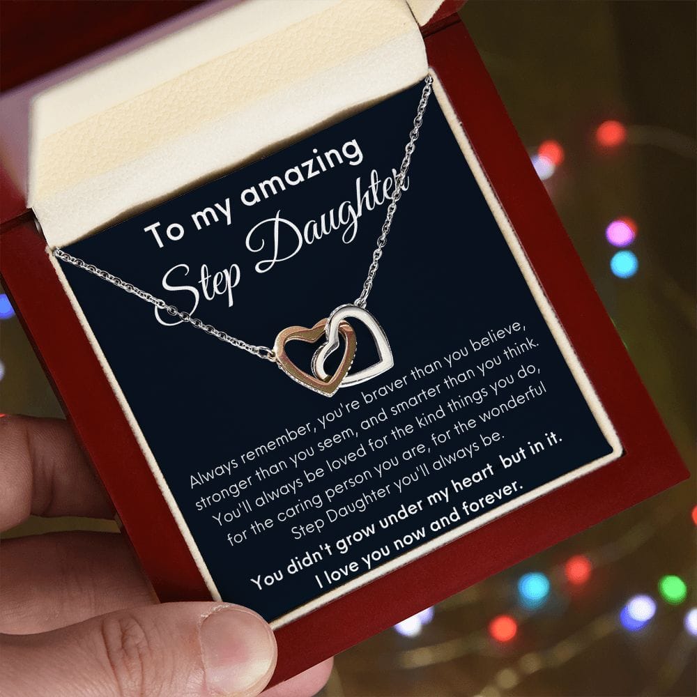 To My Amazing Step Daughter - Always Remember - Interlocking Hearts Necklace