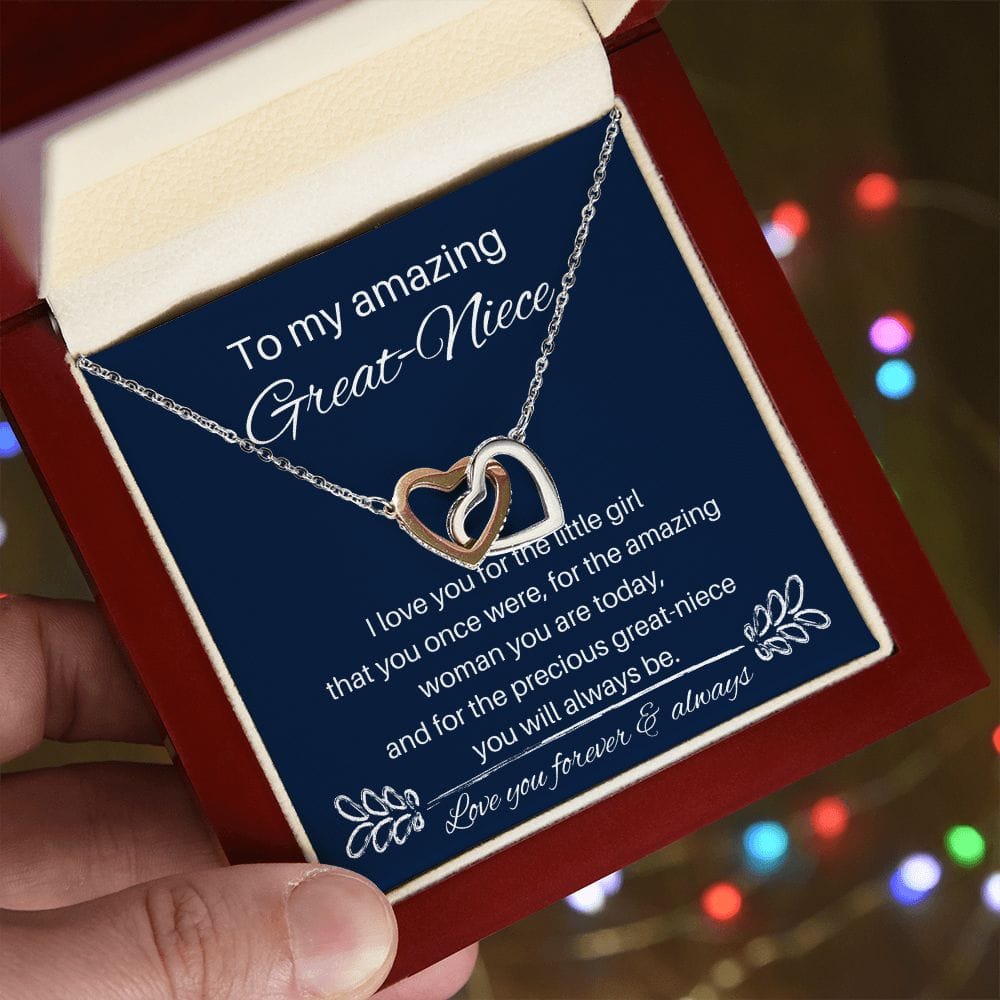 To My Amazing Great-Niece - I Love You - Interlocking Hearts Necklace