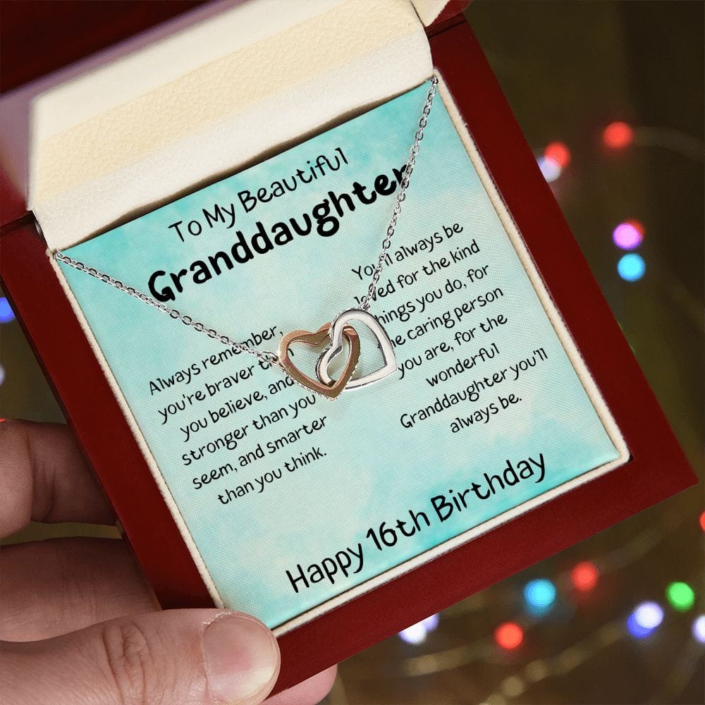 To My Beautiful Granddaughter - Happy 16th Birthday - Interlocking Hearts Necklace