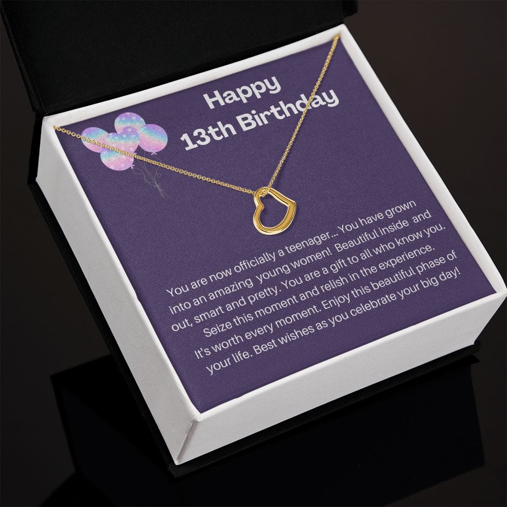 Happy 13th Birthday - Delicate Heart Necklace
