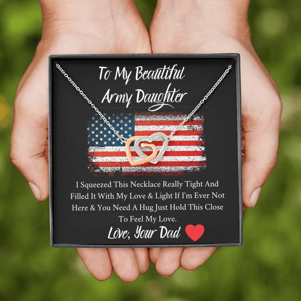 To My Beautiful Army Daughter - Feel My Love - Interlocking Hearts Necklace