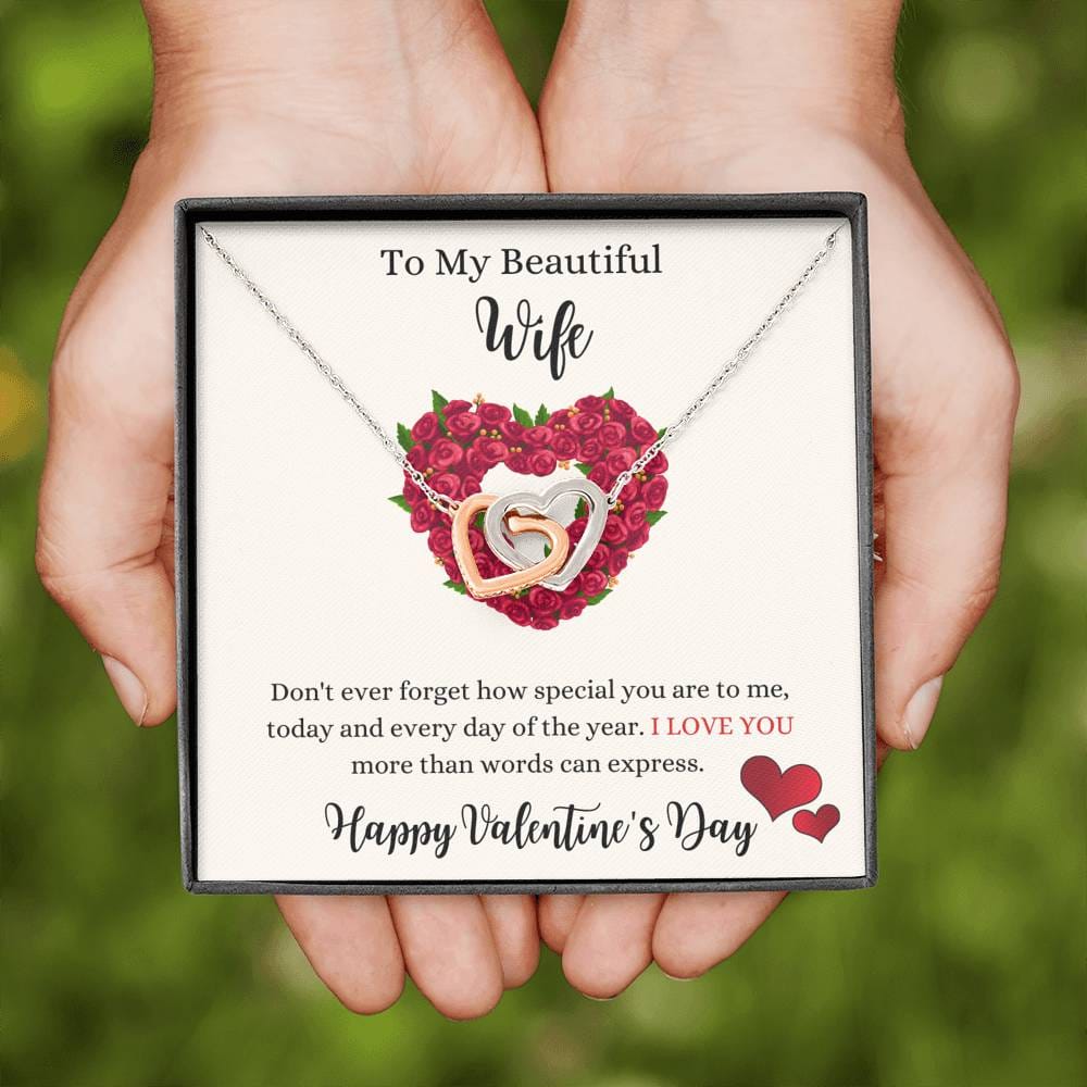 To My Beautiful Wife - Happy Valentine's Day - Interlocking Hearts Necklace