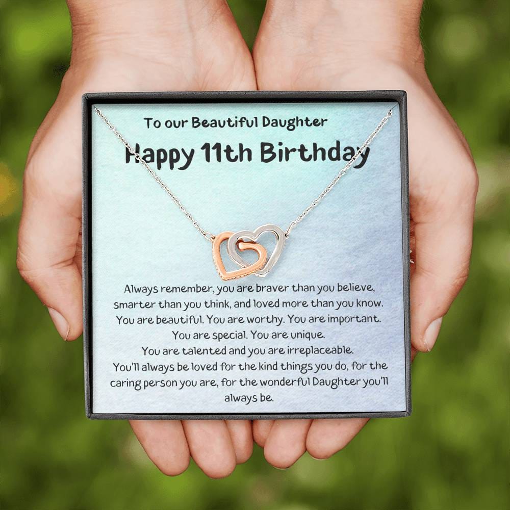 To Our Beautiful Daughter - Happy 11th Birthday - Interlocking Hearts Necklace