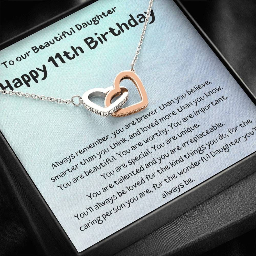 To Our Beautiful Daughter - Happy 11th Birthday - Interlocking Hearts Necklace
