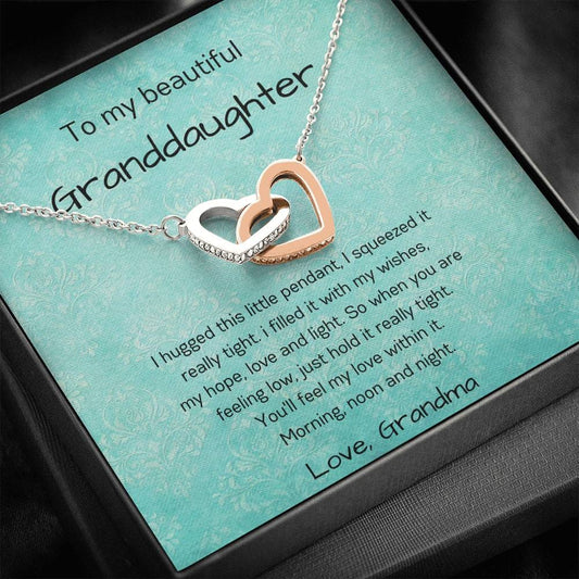 To My Beautiful Granddaughter - Feel My Love - Interlocking Hearts Necklace