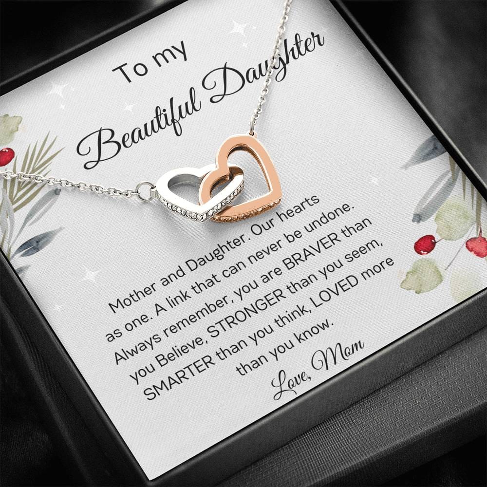To My Beautiful Daughter - Love Mom - Interlocking Hearts Necklace