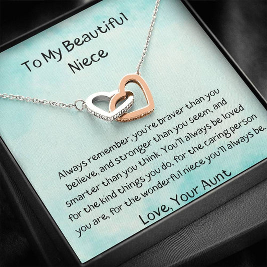 To My Beautiful Niece - Always Remember - Interlocking Hearts Necklace
