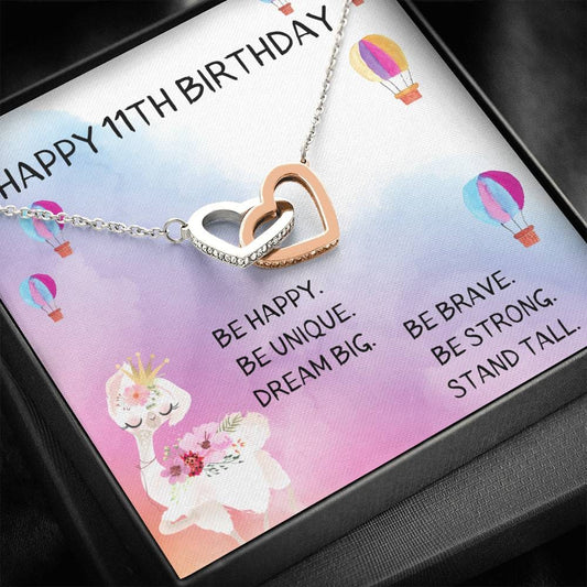 Happy 11th Birthday - Be Happy - Interlocking Hearts Necklace