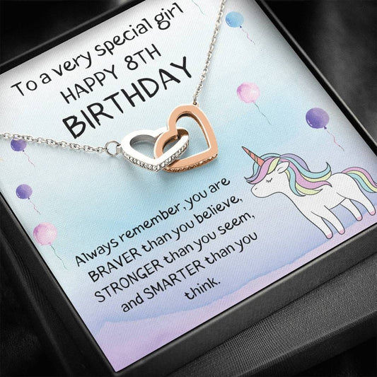 To A Very Special Girl - Happy 8th Birthday - Interlocking Hearts Necklace