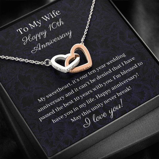 To My Wife - Happy 10th Anniversary - Interlocking Hearts Necklace