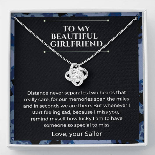 To My Beautiful Girlfriend - Distance Never - Love Knot Necklace