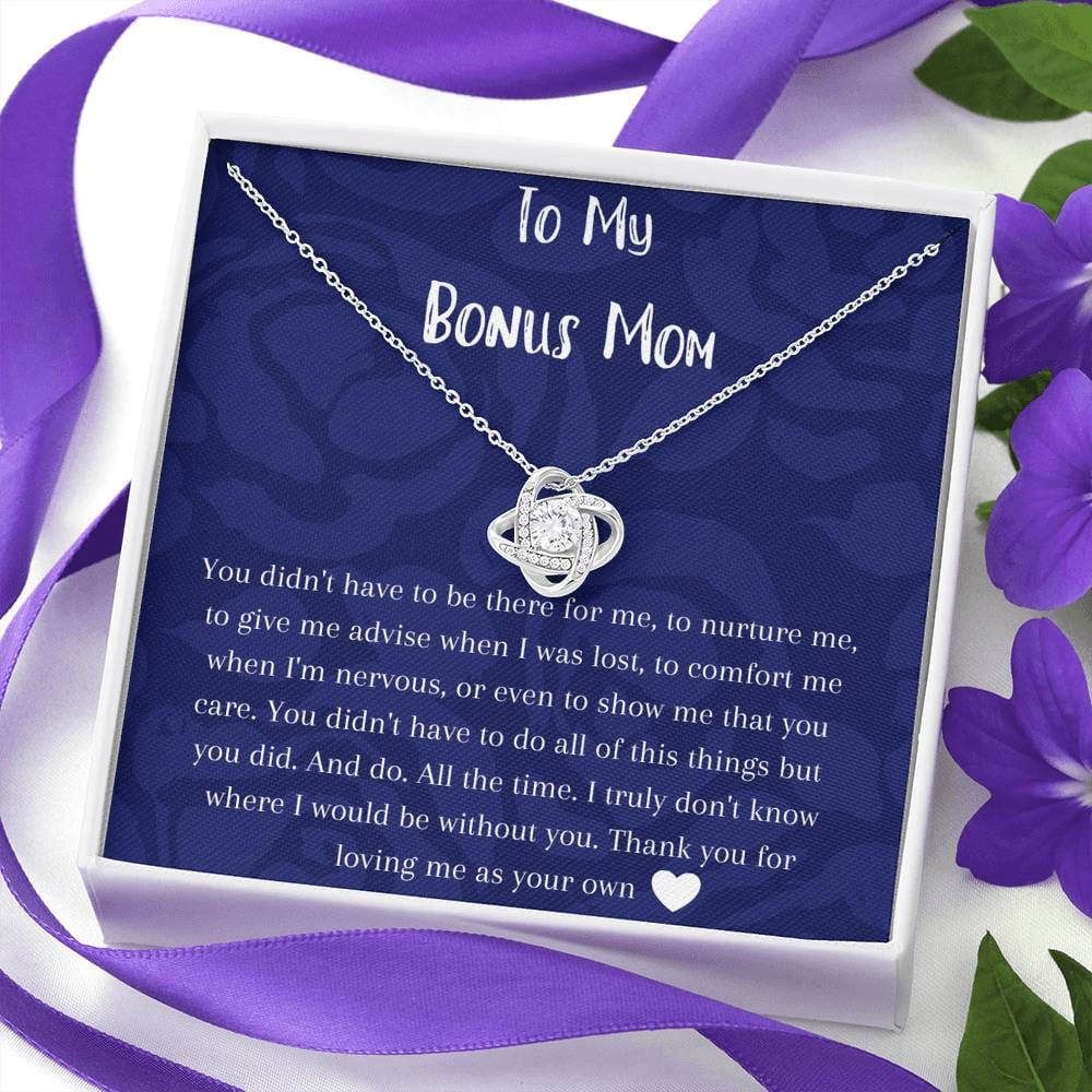 To My Bonus Mom - Love Knot Necklace - Dark Blue
