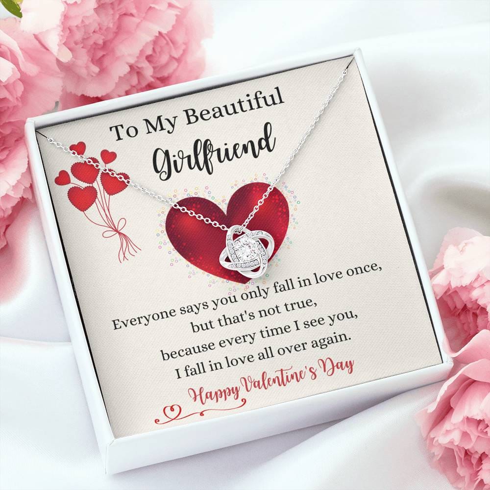 To My Beautiful Girlfriend - I Fall In Love - Love Knot Necklace