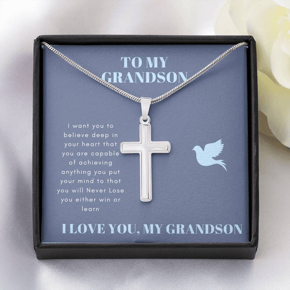 To My Grandson - I Want You To Believe - Cross Necklace
