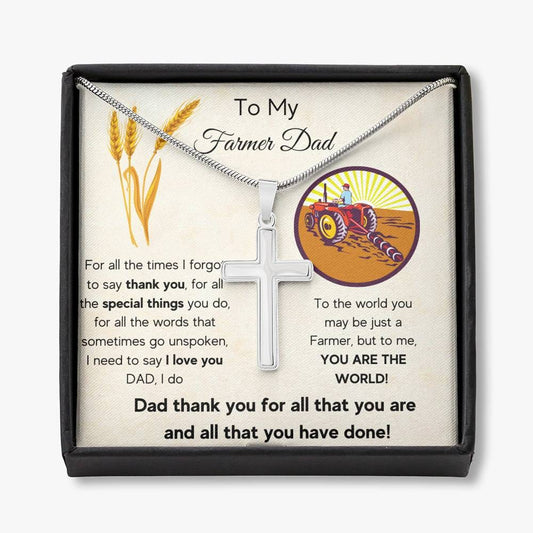 To My Farmer Dad - For All The Times - Stainless Steel Cross Necklace