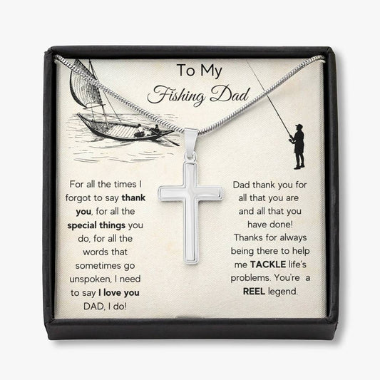 To My Fishing Dad - For all The Time - Stainless Steel Cross Necklace