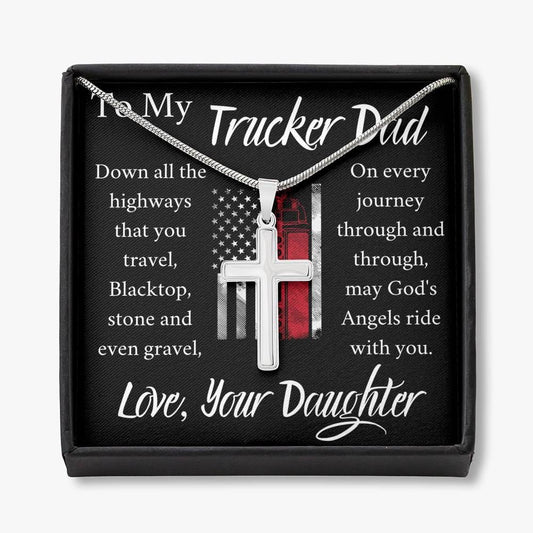To My Trucker Dad - From Daughter - Cross Necklace