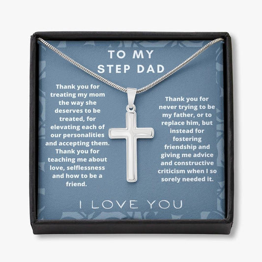 To My Step Dad - Thank You For Treating - Stainless Steel Cross Necklace