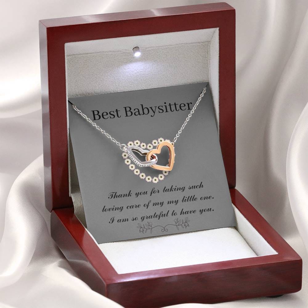 Best Babysitter - So Grateful To Have You - Interlocking Heart Necklace