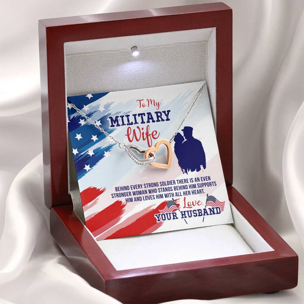 To My Military Wife - Behind Every Strong Soldier - Interlocking Hearts Necklace
