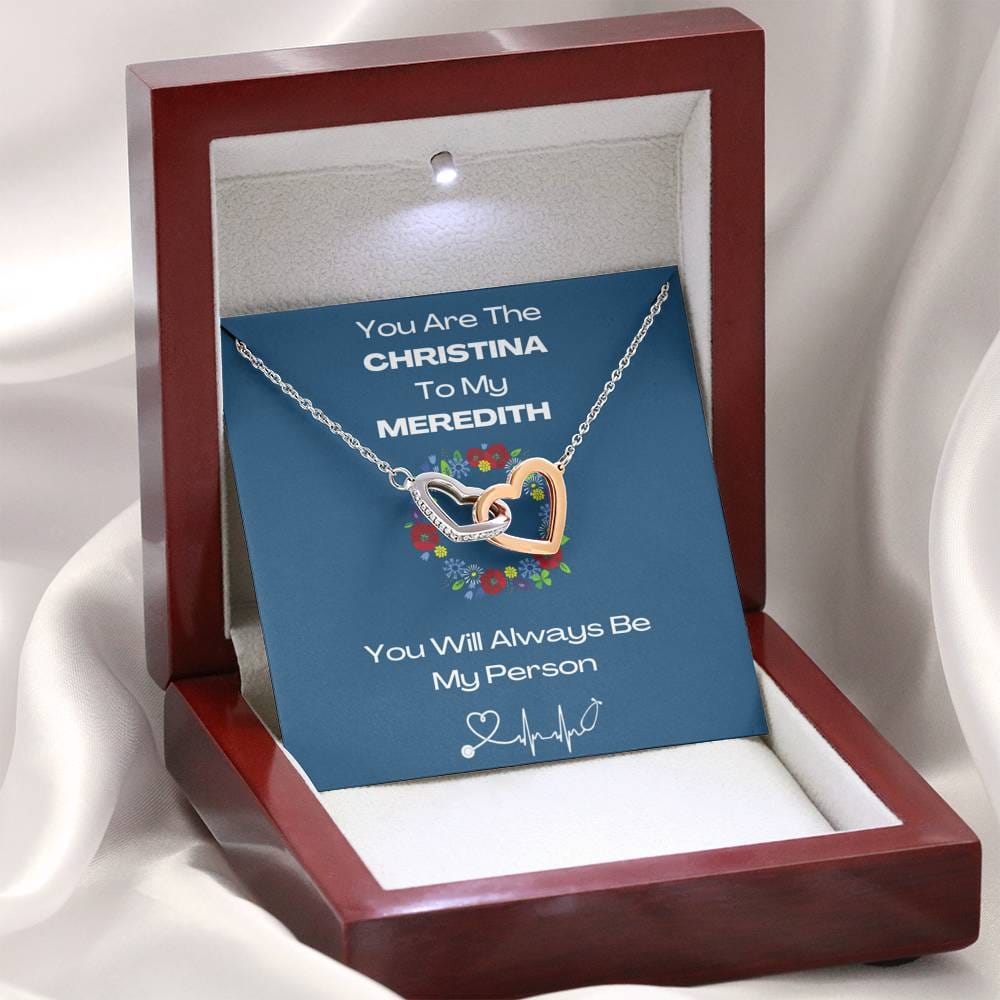 You Are The Christina To My Meredith - Interlocking Heart Necklace Blue
