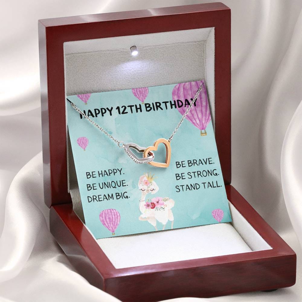 Happy 12th Birthday - Hot Air Balloons - Interlocking Heart Necklace
