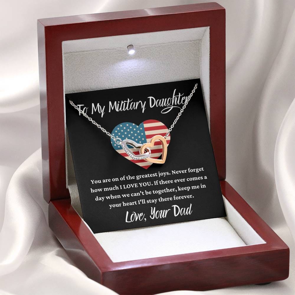 To My Military Daughter - I LOVE YOU - Interlocking Hearts Necklace