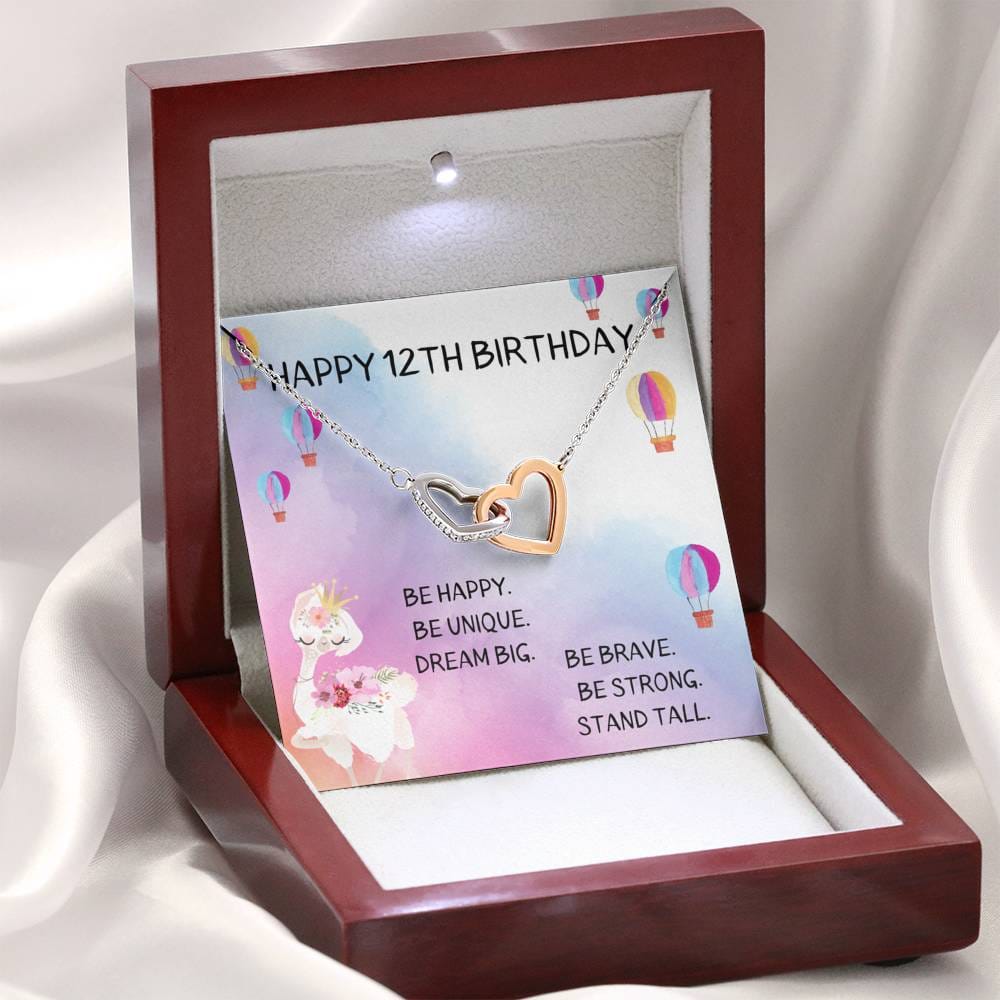 Happy 12th Birthday - Be Happy - Interlocking Hearts Necklace