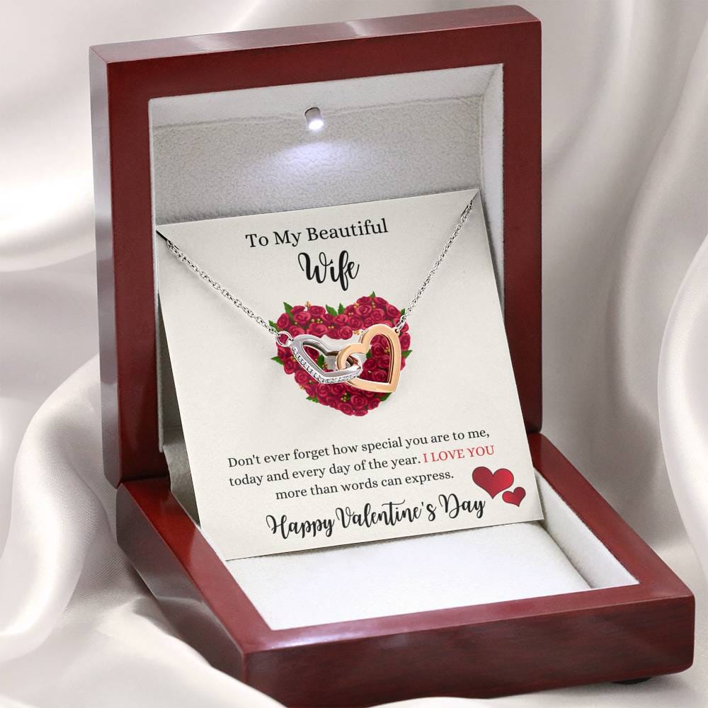 To My Beautiful Wife - Happy Valentine's Day - Interlocking Hearts Necklace