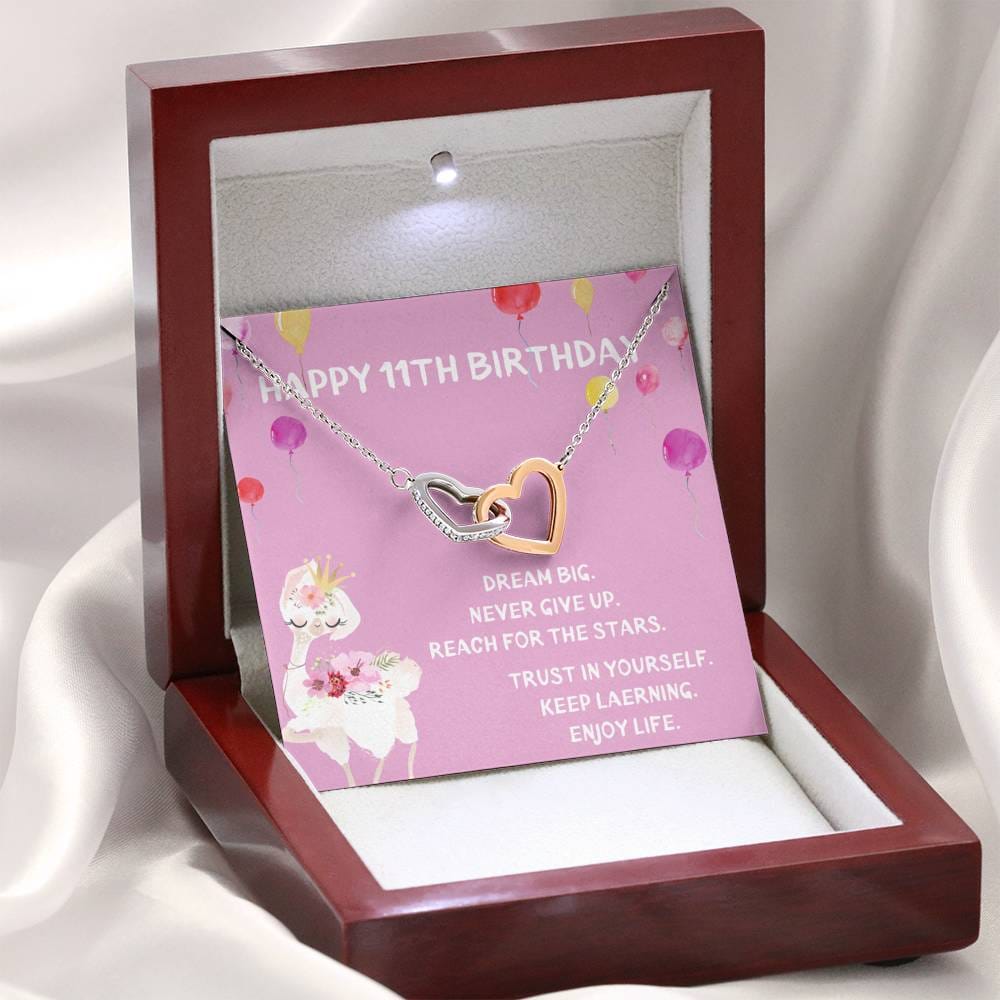 Happy 11th Birthday - Dream Big - Interlocking Hearts Necklace
