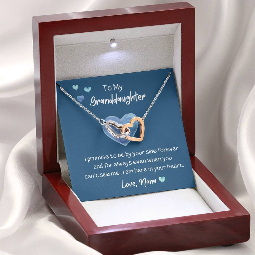 To My Granddaughter - Interlocking Heart Necklace - Blue Hearts