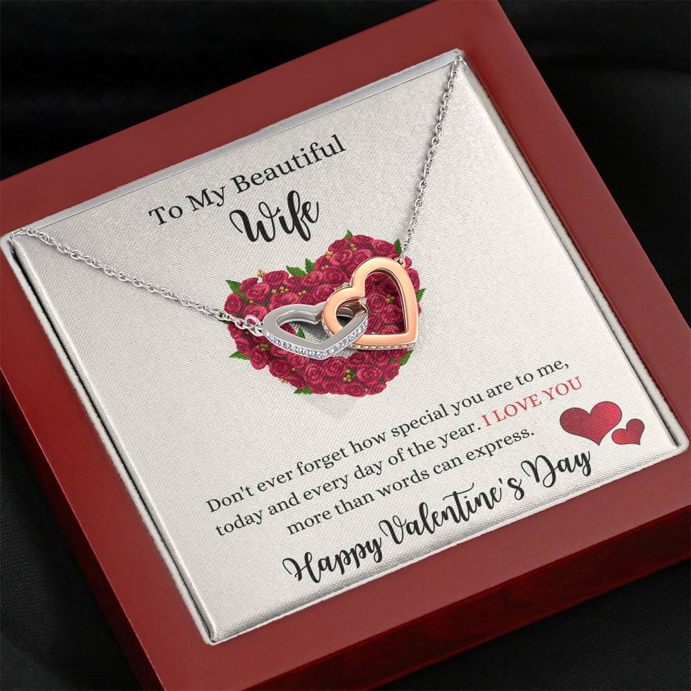 To My Beautiful Wife - Happy Valentine's Day - Interlocking Hearts Necklace