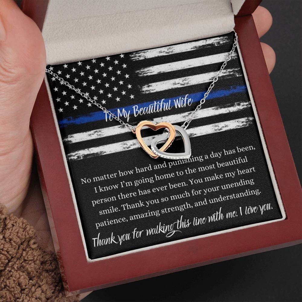 To My Beautiful Police Wife - Interlocking Hearts Necklace
