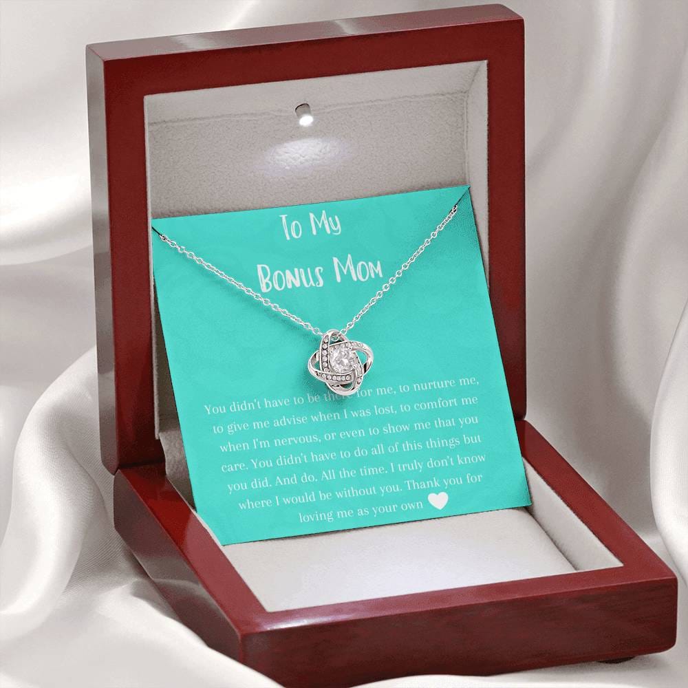To My Bonus Mom - Love Knot Necklace -Mint Green
