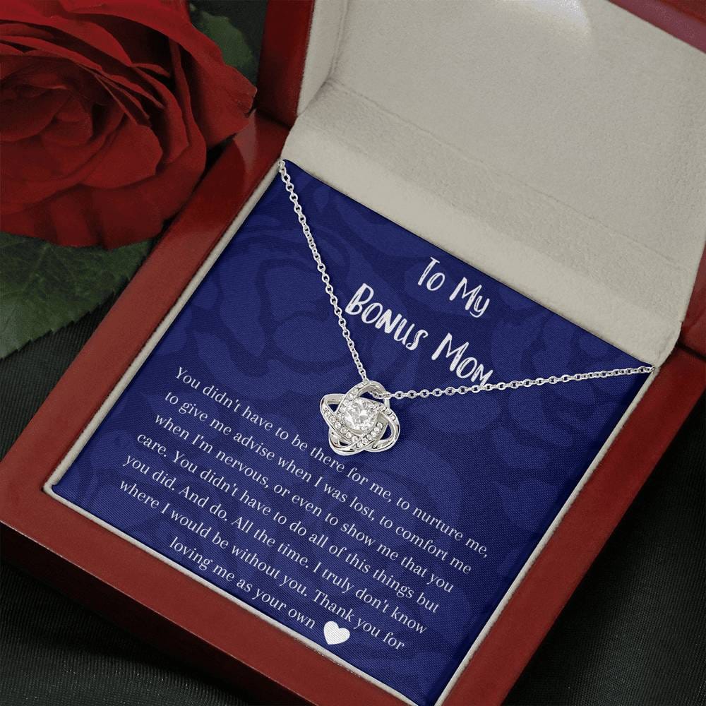 To My Bonus Mom - Love Knot Necklace - Dark Blue