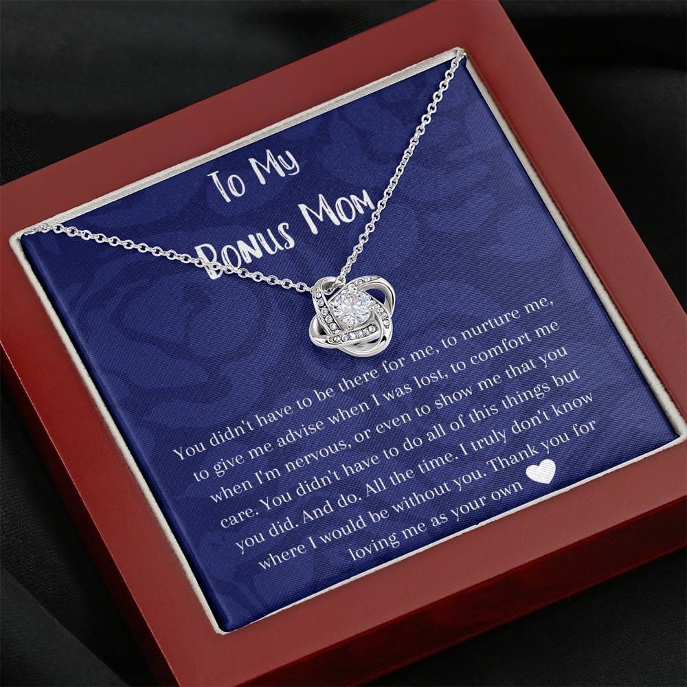 To My Bonus Mom - Love Knot Necklace - Dark Blue