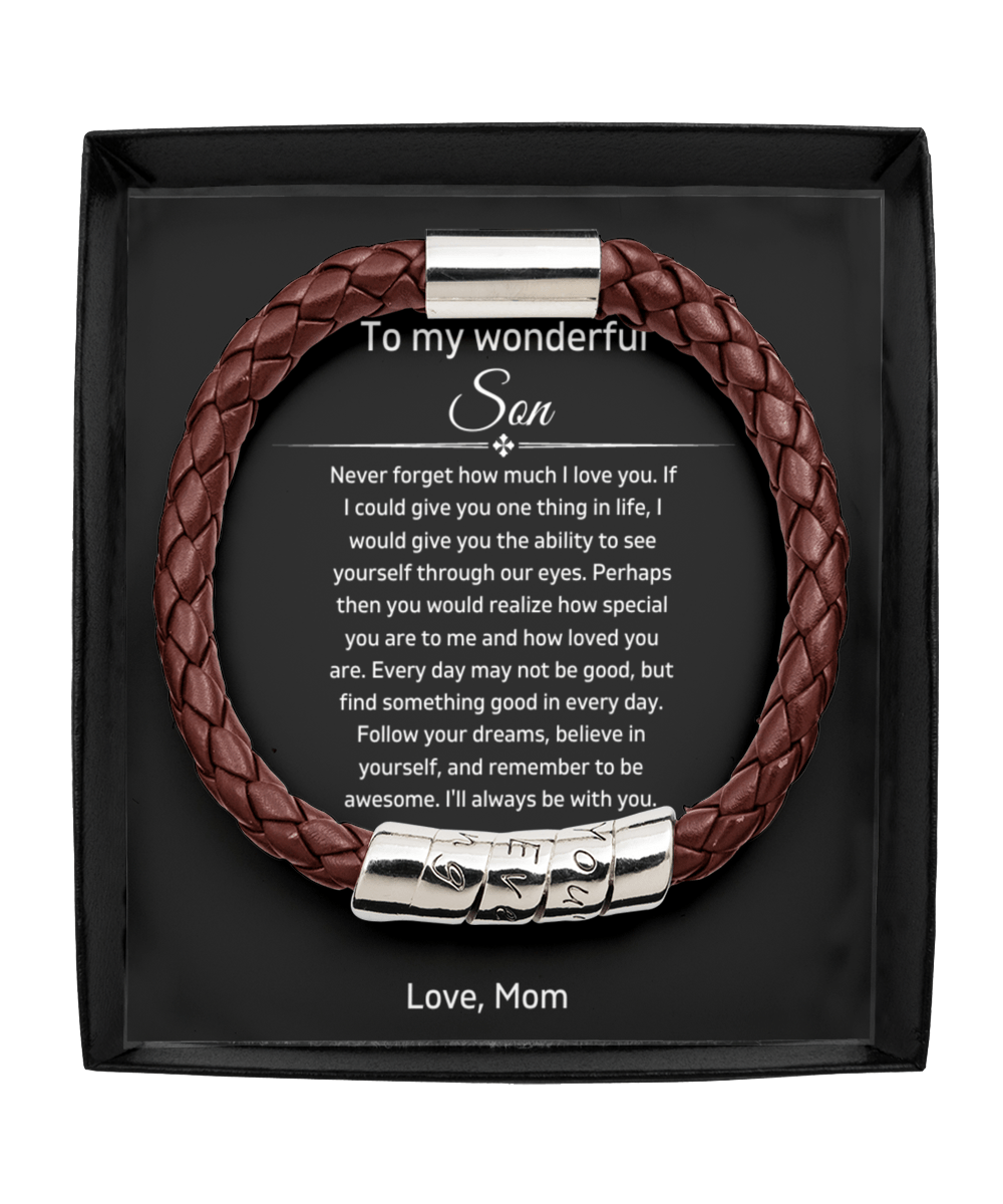 To My Wonderful Son - I'll Always Be With You - Vegan Leather Bracelet