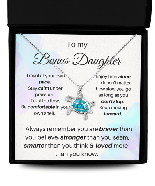 To My Bonus Daughter - Always Remember - Opal Turtle Necklace