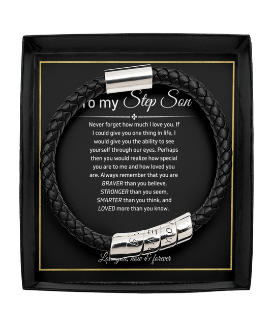 To My Step Son - Never Forget - Vegan Leather Bracelet
