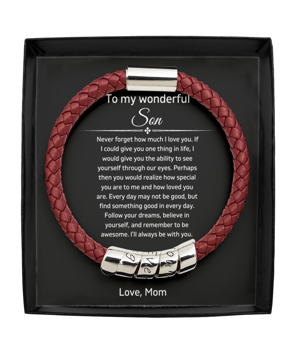 To My Wonderful Son - I'll Always Be With You - Vegan Leather Bracelet