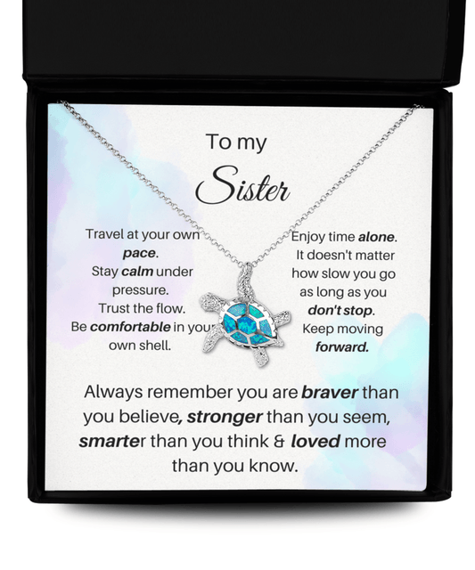 To My Sister - Always Remember - Opal Turtle Necklace