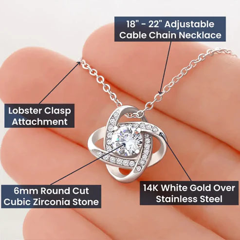To My Bonus Daughter - You Are Loved -- Love Knot Necklace with Red Heart Rose Box
