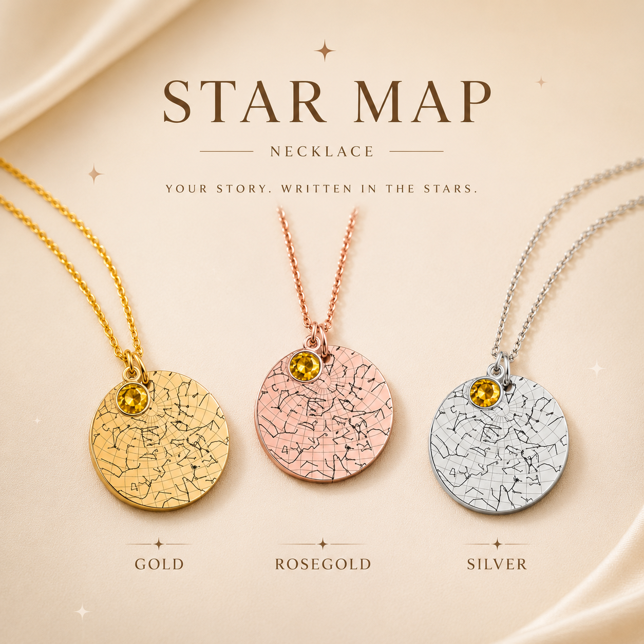 Under These Starts You Were Born | A Truly Special YOU | Star Map Coin Necklace with Birthstone