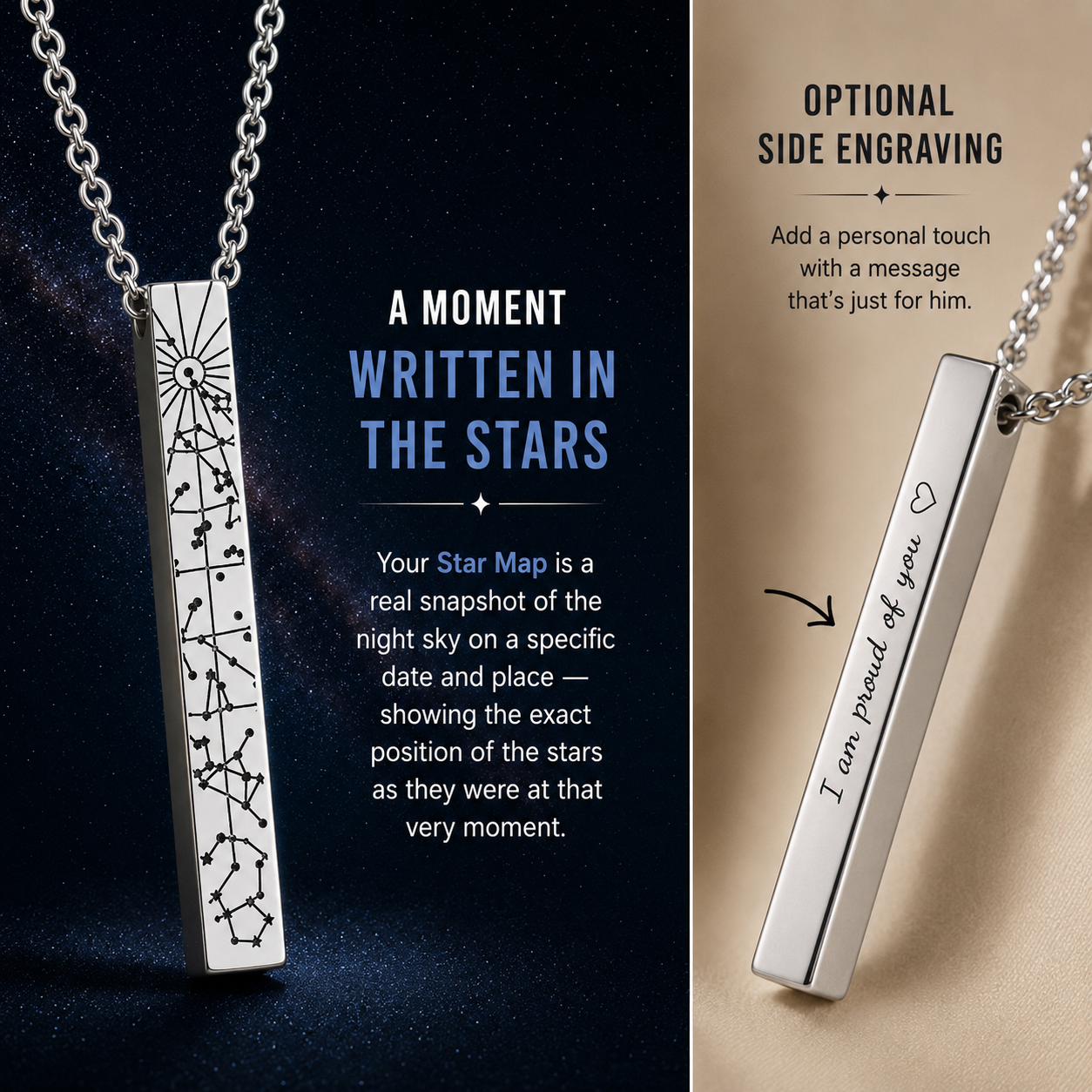 To Amazing Son | On The Night You Were Born | Star Map Cuban 3D Bar Necklace