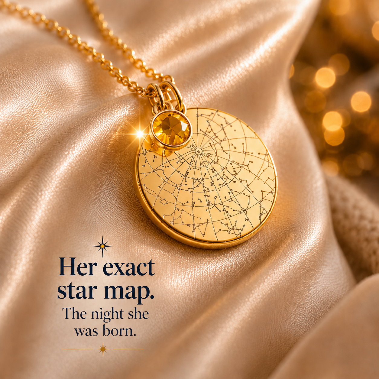 Personalized Star Map Necklace With Birthstone - The Sky