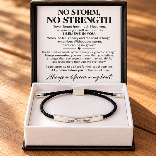 No Storm, No Strength – Personalized Inspirational Engraved Bracelet